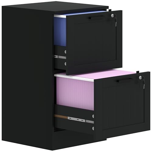 HOMCOM 2 Drawer File Cabinet with Lock, Vertical Filing Cabinet with Adjustable Hanging Bars for A4 and Letter Size File Folders, Printer Stand with Storage, Black - Cosy Home Interiors HOMCOM 2 Drawer File Cabinet with Lock, Vertical Filing Cabinet with Adjustable Hanging Bars for A4 and Letter Size File Folders, Printer Stand with Storage, Black