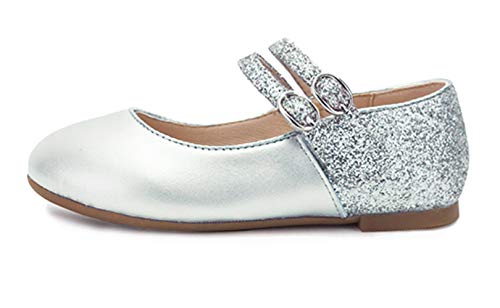 WUIWUIYU Girls Hook-and-Loop Round Toe Shinny Leather Dance Ballet Flats Dress Mary Jane Shoes3