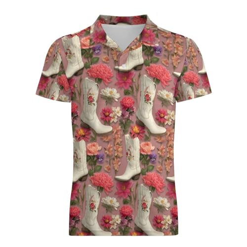 Boys' Classic Polo Shirts Short Sleeve Moisture-Wicking Golf & Tennis Shirts for Youth Teens Western Cowboy Boots Flowers4