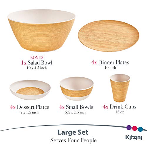 Kitzini Bamboo Dinnerware Sets. Bamboo Plates and Bowls Set For 4