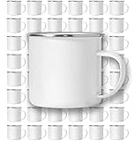 Digibuddha Sublimation Coffee Camper Mug, Silver Rim 15oz White Blank Mugs, Enamel Outdoor Camping Travel Cup, Case of 48