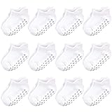 Touched by Nature Baby Organic Cotton Socks with Non-Skid Gripper for Fall Resistance, White No-Show, 12-24 Months
