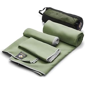 OlimpiaFit Quick Dry Towel – 3 Size Pack of Lightweight Microfiber Travel Towels w/Bag – Fast Drying Towel Set for Camping, Beach, Gym, Backpacking, Sports, Yoga & Swim Use