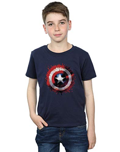 Image of Marvel Boys Avengers Captain America Art Shield T-Shirt 12-13 Years Navy Blue