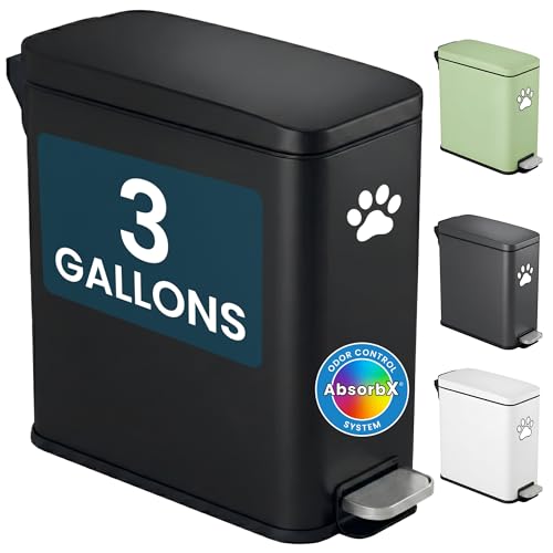 Image of iTouchless 3 Gallon / 12 Liter Dog Poop Trash Can with AbsorbX Odor Filter - Outdoor Pet Waste Receptacle with Step Pedal - Soft Close Metal Garbage Bin for Yard, Patio, Bathroom, Matte Black