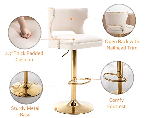 PU Leather Swivel Bar Stools Set of 2 Adjustable Counter Height Barstools with Open Back/Base Upholstered Modern Bar Chairs for Kitchen Island/Dining Room/Home Bar,Beige - Image 5