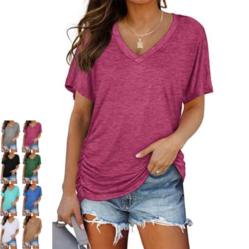 T-shirt col V dolman pour femme avec fronces latérales ajustables pour silhouette affinée