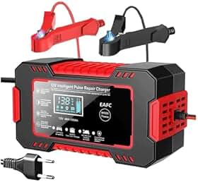 Carregador de Bateria Automotivo Inteligente 12V com Display Digital LCD, Reparação por Pulso, Carregamento Rápido Automático para Carro, Moto, Caminhonete, 4Ah-100Ah