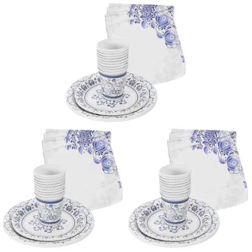 SOIMISS 3 Juegos platos vasos de papel vajilla servilletas azules y blancas Lámina tissue paper decoración fiesta suministros para la fiesta plato de papel plato de fiesta