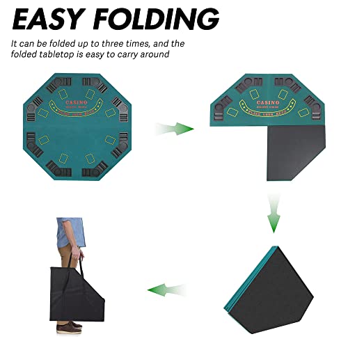 48 Inch Foldable Poker Table Card Topper, Portable 8-Player Poker Tabletop Mat W/Cup Holder And Carrying Bag,Texas Hold 'Em Foam Poker Table Top Layout For Blackjack Board Game,Green Speed Felt #TOP3