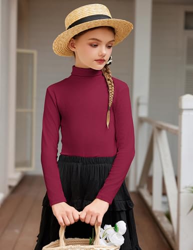 Image of Arshiner Girls Turtleneck Sweater Kids Casual Long Sleeve Knit Pullover Tops