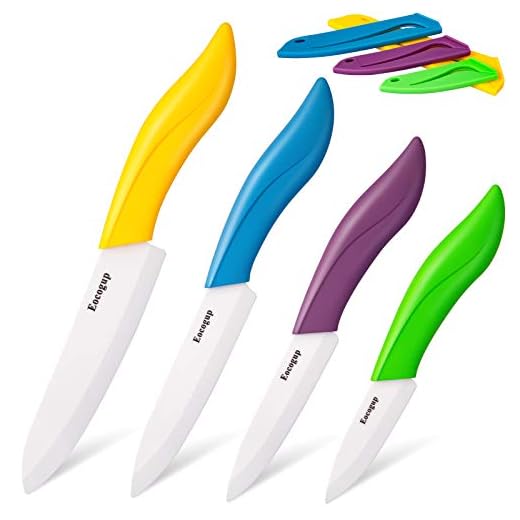 Eocogup Ceramic Knife Set, 4-Piece Colored Kitchen Knives with Sheaths