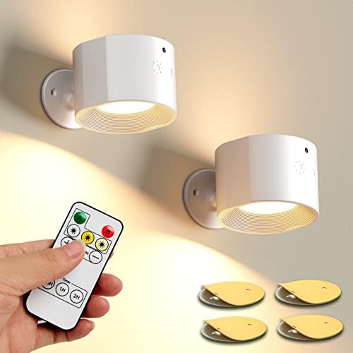 FALLVI Wall Light with Up and Down lamp Battery Operated 4 Brightness Levels & 3 Color tempretures 360°Magnetic Rotation Mounted Wall Sconce for Reading Study Bedside (White - Two Pack)