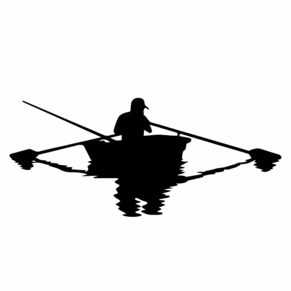Fishing Man in Boat Silhouette Vinyl Sticker Waterproof Decal for Car Window Bumper Decor(Black)