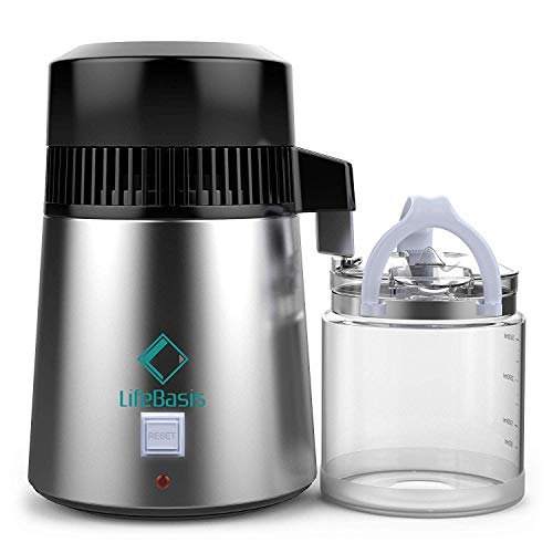 Life Basis Water Distiller Stainless Steel 4 Liter Home Distilled Water Making Machine with Glass Carafe Nozzle Insert and Pure Efficiently