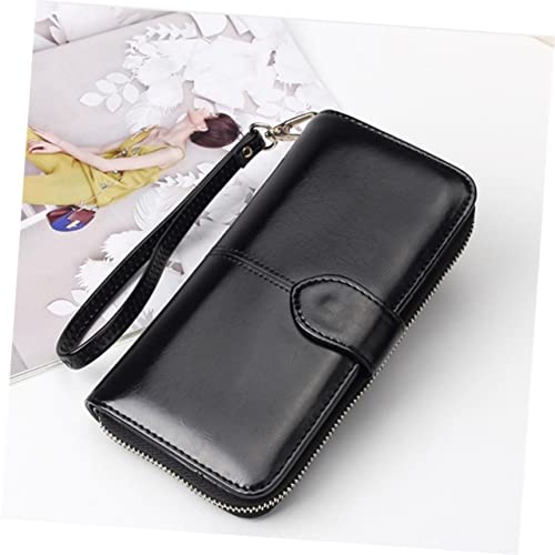 NOLITOY PU Leather Female Zipper Handbag with Buckle Wallet for Women Portable Coin Purse Holder Black Clutch for Credit Cards and Cash Secure Outdoor and Home Use3