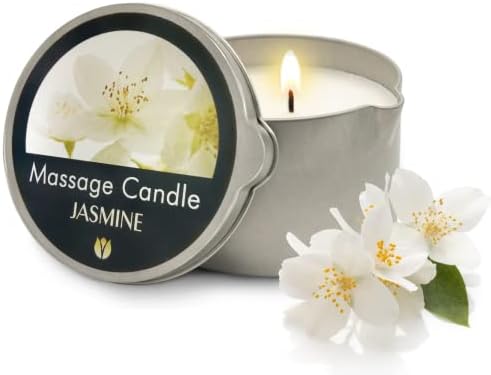 FLOWERLAND Massage Candle - Moisturizing Body Oil Candle for Couples and Home Spa - Luxurious & Hydrating Skin Care Body Massage Oils - Natural, Vegan - Jasmine (200ml)