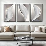 Framed Large Modern Abstract Wall Art for Living Room, Black and White, Grey Wall Decor, Bright Style 3 Piece Artwork for Walls, Canvas Paintings Pictures for Hallway, Dining, Office 24x36 Inch