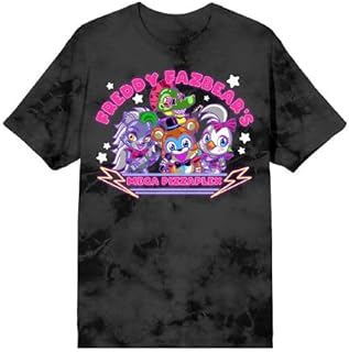 Five Nights at Freddy's Mega PizzaPlex Chibi Group Shot Women's Black Mineral Wash Crew Neck Short Sleeve T-Shirt