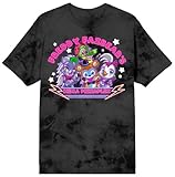 Five Nights at Freddy's Mega PizzaPlex Chibi Group Shot Women's Black Mineral Wash Crew Neck Short Sleeve T-Shirt-Large