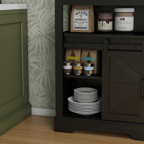 Panana Farmhouse Bathroom Floor Cabinet, Sliding Barn 3 Drawers & 1 Door Freestanding Small Storage Cabinet for Bathroom, Kitchen (Black) - Thumbnail 7