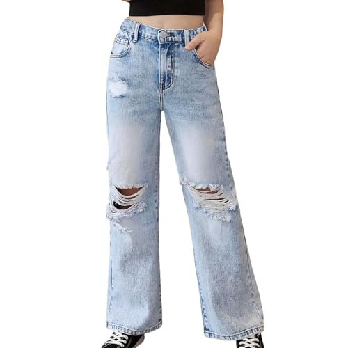 Teen Girls Jeans Classic Baggy Wide Leg High Waist Stretch Denim Pants Y2K Fashion Comfortable Casual Wear 6-14 Years