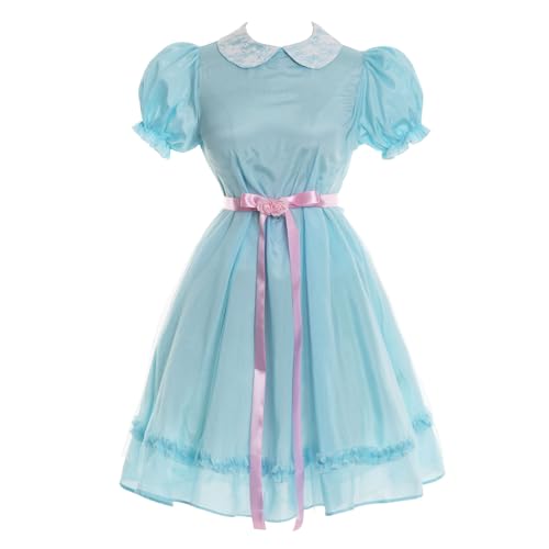 Vibsion Womens Grady Twins Costume Blue Creepy Sister Scary Dolls Dress Halloween Party Cosplay L