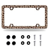 Brown Leopard License Plate Frame 1 Pack Stainless Steel Cheetah Leopard Brown Car License Plate Accessory Personalize Decor 12.3