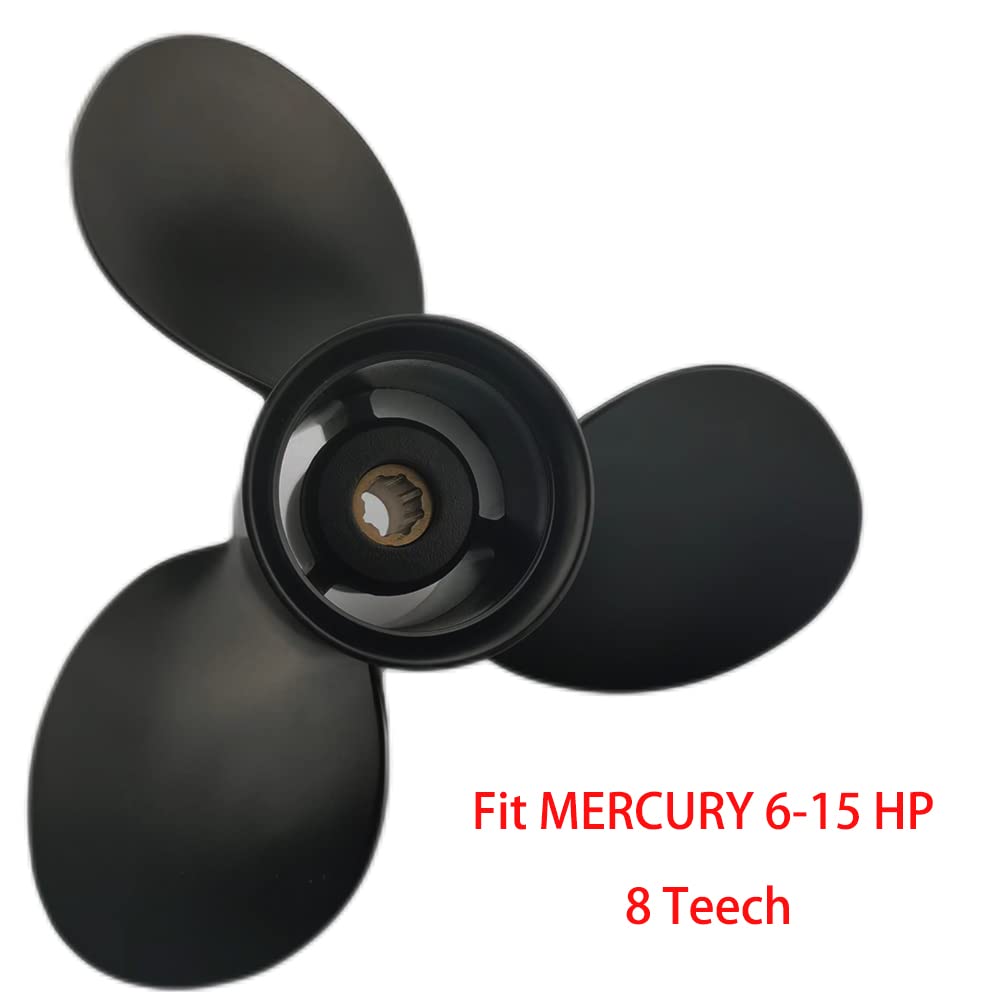 Boatman Hélice de aluminio fuera de borda para motores Mercury 6-15 Hp,(9x8,9x9,9x10,5) 8 dientes Spline