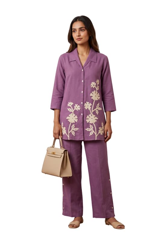 jisora Women's Purple Embroidered Cotton Flex Co-ord Set-picture-18