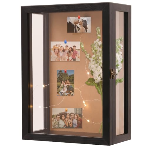 Black 11x15 Inch Deep Shadow Box Frame Wall Mounted,Depth 5 Inch Display Case,Three-Sided Premium Clear Acrylic Viewing Panels,Include a Warm LED Light Strip