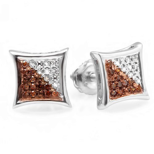 Dazzlingrock Collection0.10 Carat (ctw) Red & White Round Diamond Micro Pave Setting Kite Shape Stud Earrings 1/10 CT, Sterling Silver