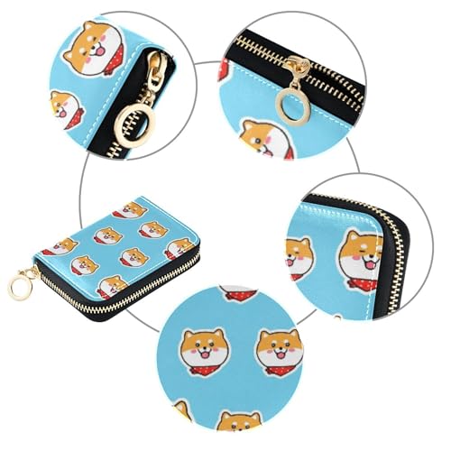 RFID Blocking Credit Card Wallets Cute Womens Wallet Small Zip Around Mens Wallet with Coin Pocket Cute Dog Faces Blue4
