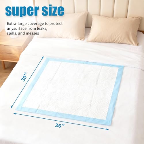 Image of 60 Count Disposable Bed Pads 30 inch x 36 inch for Adults, Kids & Pets - Super Absorbent Chucks Pads with Waterproof Backing, Leakproof Incontinence Underpads, Soft Non-Woven Top, Bed & Furniture Protection