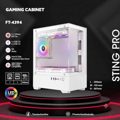 Image of Gaming Cabinet with 5 x 120mm LED Fans | Front & Side Tempered Glass Panel | 240 /120mm AIO Cooler Compatible | USB 3.0 + 2 x USB Ports | HD Audio | White