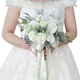 ISAKEN Brautstrauß Hochzeit Brautstrauss Gefälschte Brautjungfer Blumensträuße Rose Braut Bouquet Rosen Seidenblumen Brautstrauß für Hochzeit Fotoshooting Home Dekoration