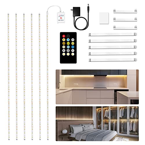 phopollo Under Cupboard Kitchen Lights, 6 x 50cm LED Strip Lights with Remote Control Dimmable Touch, 2700K-6500K Warm to Daylight White Under Cabinet Lighting for Kitchen Cupboard Shelf 3M