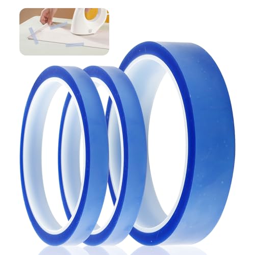 3 Rolls Heat Proof Tape, HeatTape Sublimation 2 Sizes, Blue High Temperature Tape, Blue Pinstripe Tapes, No Residue Heat Vinyl Press Tapes for Electric Task, Thermal Adhesive Tape for Welding, Coating
