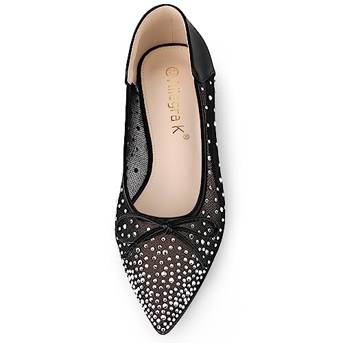 Allegra K Women's Pointed Toe Bow Rhinestone Mesh Ballerina Flats2