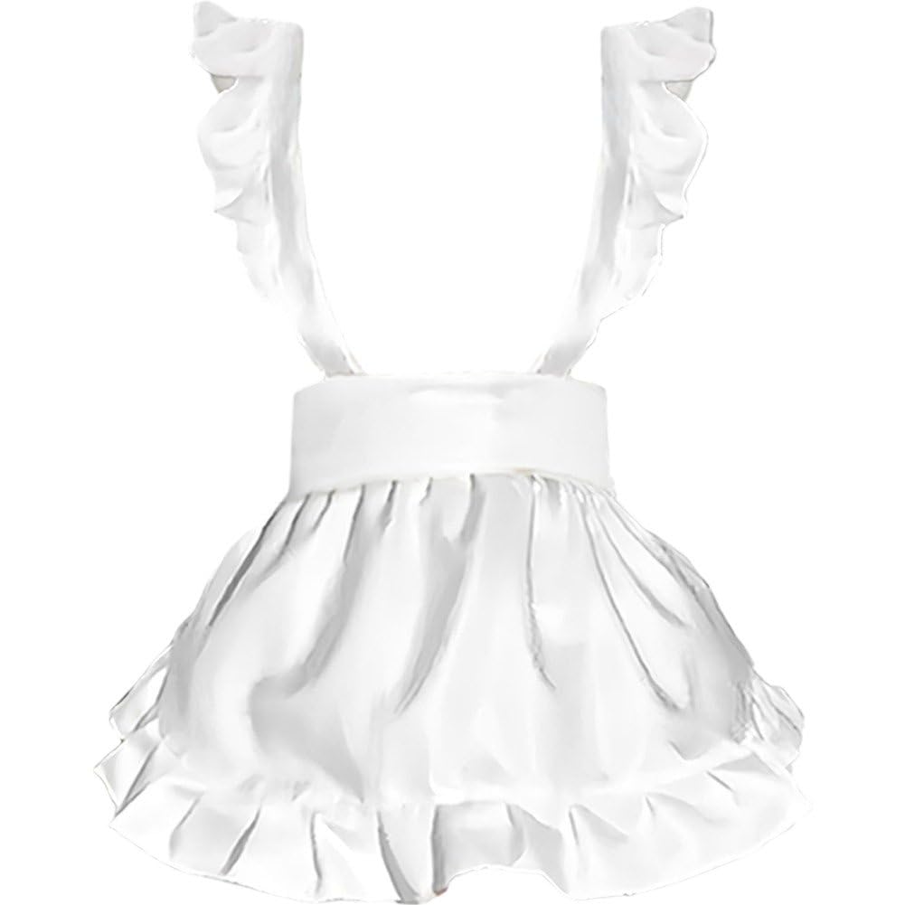 Ppmter Women's Style 1 White Maid Apron Vintage Maid Ruffle Apron For Maid Costume Retro Apron Kitchen Cooking Cleaning Fancy Dress Cosplay Costume