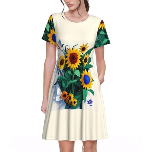 Robe d'été imprimé tournesol et abeilles pour femme