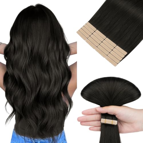 HOTBANANA Extension Capelli Veri Biadesivo, Nero Naturale Extension Biadesive Capelli Veri Lisci 40cm 20pcs Remy Tape in Hair Extensions 50g