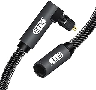 90 Degree Optical Extension Cable Male to Female Coupler Toslink Audio Cable Nylon Braided 24K Gold-Plated Fiber Digital Extension Adapter Cable for Home Theater Sound bar TV PS4 Xbox (Black, 3ft/1M)