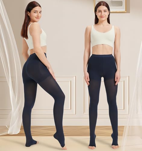 Image of NURCOM 15-20 mmHg Compression Pantyhose for Women & Men, Open Toe Medical Compression Stockings, Waist High Opaque Compression Tights, Graduated Support for Varicose Veins, Edema, DVT, Post Surgery