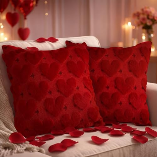 Valentine’s Day Heart Pillow Covers 18x18 Set of...