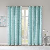 Intelligent Design Raina Total Blackout Metallic Print Grommet Top Window Curtain Panel Thermal Insulated Light Blocking Drape for Bedroom Living Room and Dorm, 50x84, Aqua/Silver