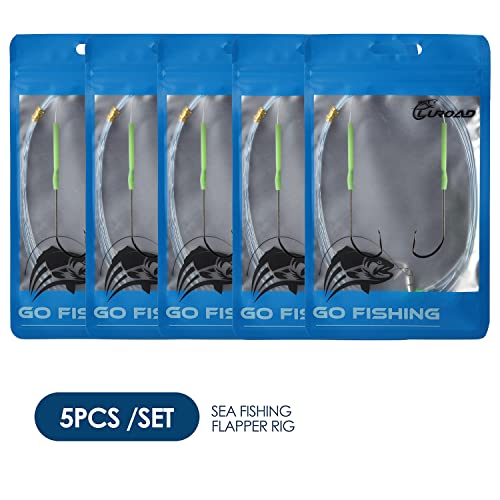 Luroad 5 Stück Angelhaken für Meeresangeln, Flapper-Rigs für Meeresangeln, Strandwerfen, Uferfischen, Flunder, Whiting, Barsch, Scholle (B. 5 Stück - 2 Haken - Größe 2/0-52cm)