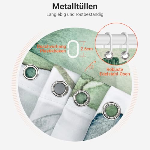 Lerores Shower Curtain, 180 x 180 cm, Leaf, Weighted Hem, Anti-Mould Textile, Water-Repellent - Image 4