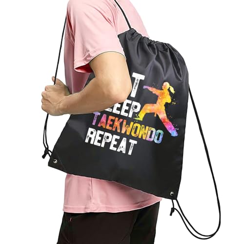 Haizct Eat Sleep Taekwondo Repeat Taekwondo Drawstring Backpacks, Unisex Drawstring Karate Bags for Gym Shopping Sport, Gifts for Women Taekwondo Lover2