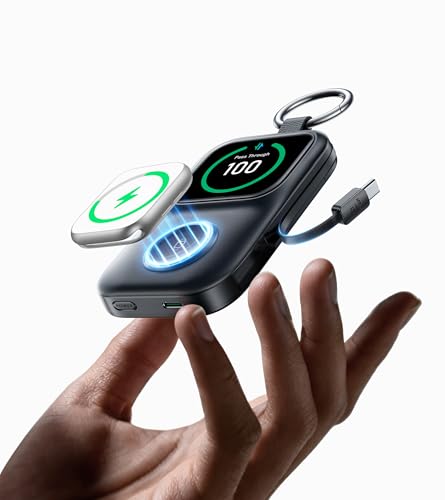 JOYROOM Portable Charger for Apple Watch 5000mAh Power Bank 20W PD Fast Charging Dual Built-in Cables &4 Outputs Compact Travel Keychain Battery Pack for iPhone 17/16/15/14/13& Apple Watch Black